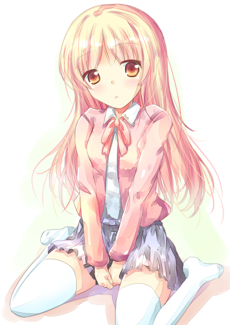 1girl, :o, bangs, between_legs, black_skirt, blazer, blonde_hair, brown_hair