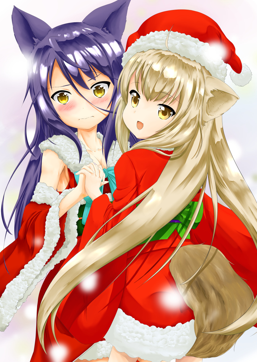 :d, absurdres, animal_ears, black_hair, breasts, brown_hair, cleavage, commentary_request