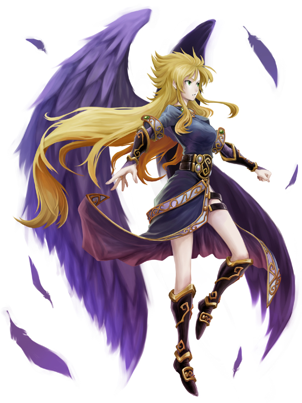 bad_id, black_wings, blonde_hair, boots, breath_of_fire, breath_of_fire_ii, feathers, long_hair