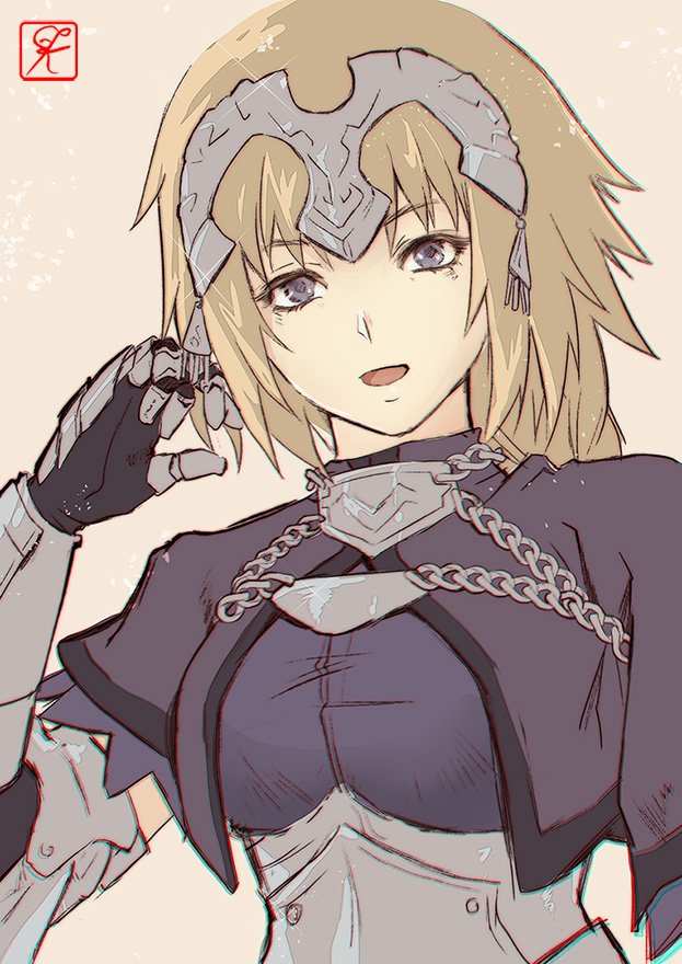 1girl, :d, armor, armored_dress, blonde_hair, blue_eyes, capelet, chains