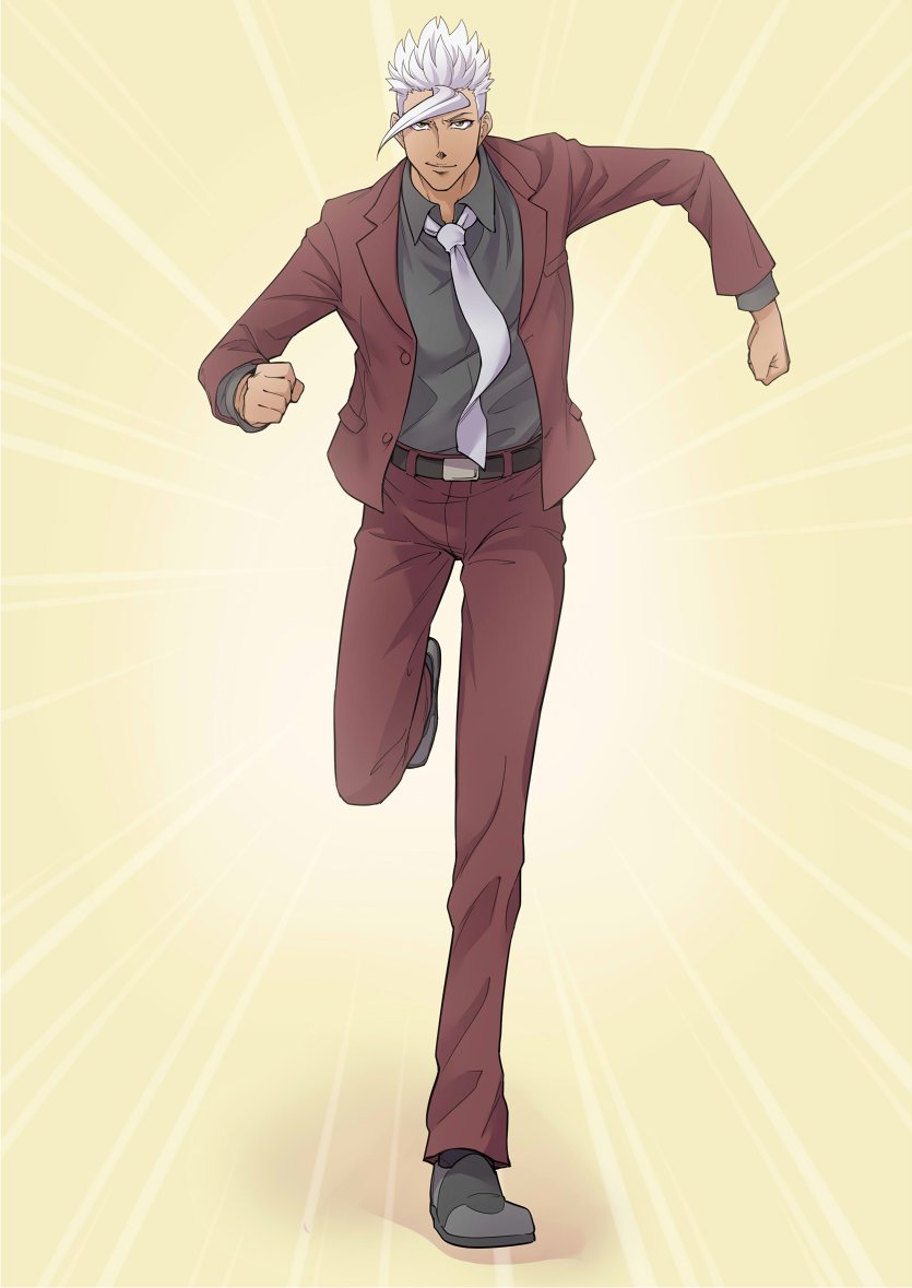 1boy, astroganger, black_shirt, dark_skin, dark_skinned_male, emphasis_lines, formal, full_body