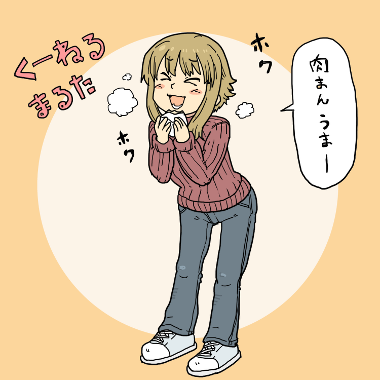 >_<, 1girl, blonde_hair, closed_eyes, denim, eating, food, hamoya
