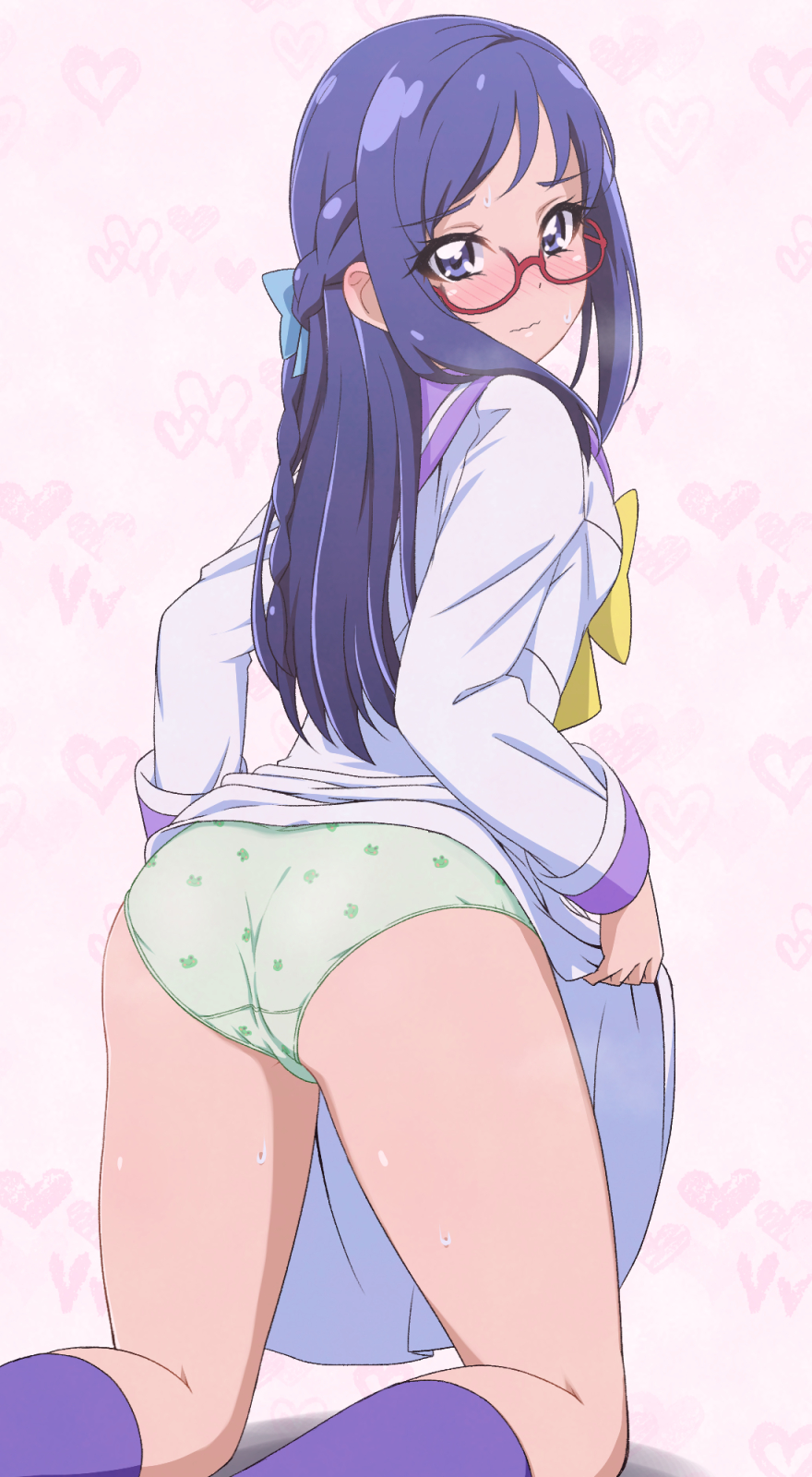 1girl, acchi_(koiyimknp), ass, blue_eyes, blue_hair, blush, closed_mouth, dokidoki!_precure