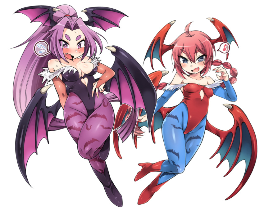 2girls, :3, :d, ahoge, amagaeru_(hylathewet), animal_print, arm_behind_back, bare_shoulders