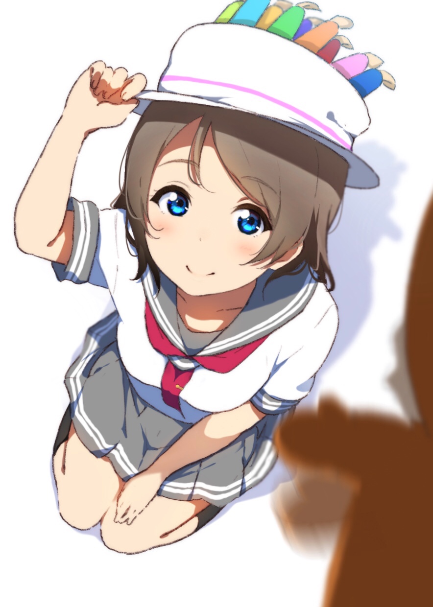 1girl, adjusting_clothes, adjusting_hat, afterimage, arm_up, bangs, birthday, black_legwear