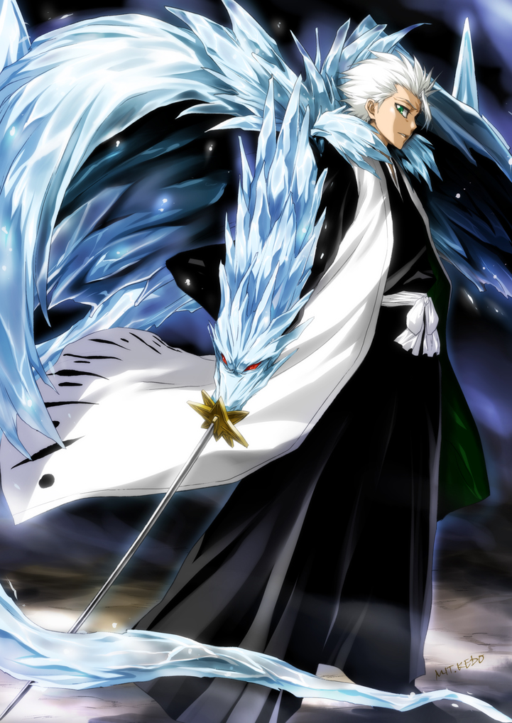 1boy, black_kimono, bleach, full_body, green_eyes, hakama, haori, hitsugaya_toushirou