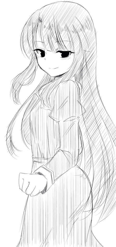 1girl, bangs, closed_mouth, commentary_request, efukei, eyebrows_visible_through_hair, from_side, greyscale