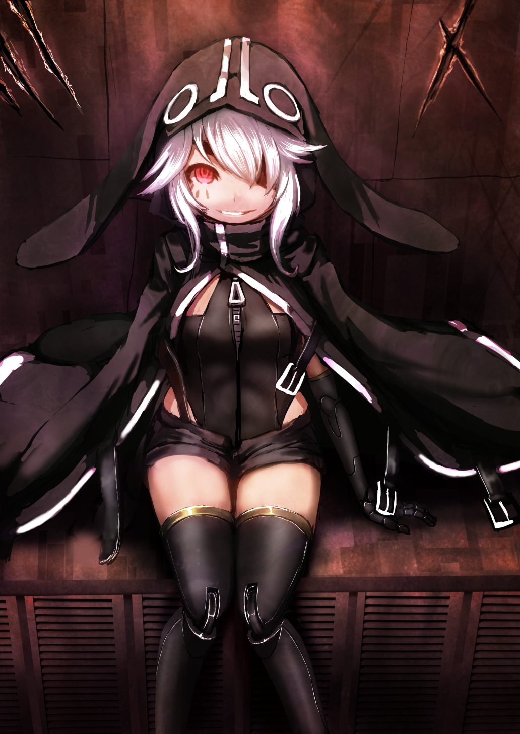 1girl, animal_hood, cloak, eyepatch, highres, hood, hood_up, long_hair