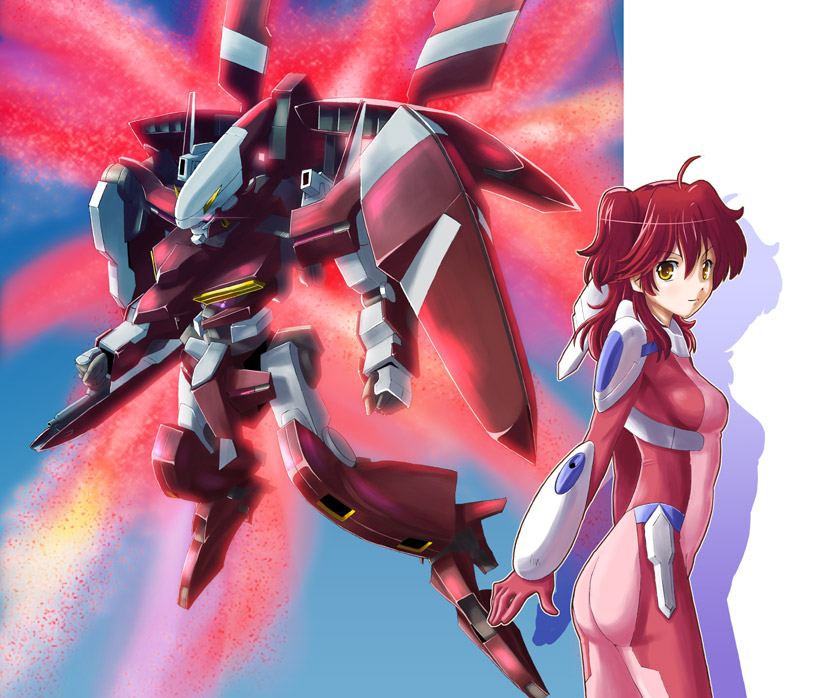 gundam, gundam_00, gundam_throne_drei, kome_(le7), kome_(pixiv124689), mecha, nena_trinity, pilot_suit, red_hair, redhead, throne_drei, yellow_eyes, yone