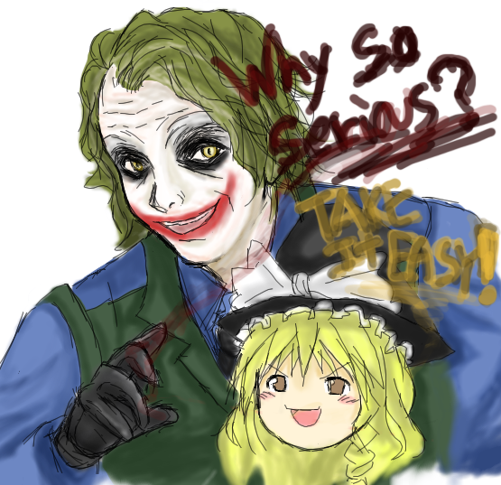 crossover, dc_comics, english, hat, kirisame_marisa, makeup, smile, the_dark_knight