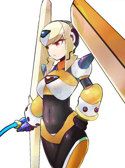 android, armor, breasts, byte_(grunty-hag1), capcom, chest_jewel, covered_navel, gloves