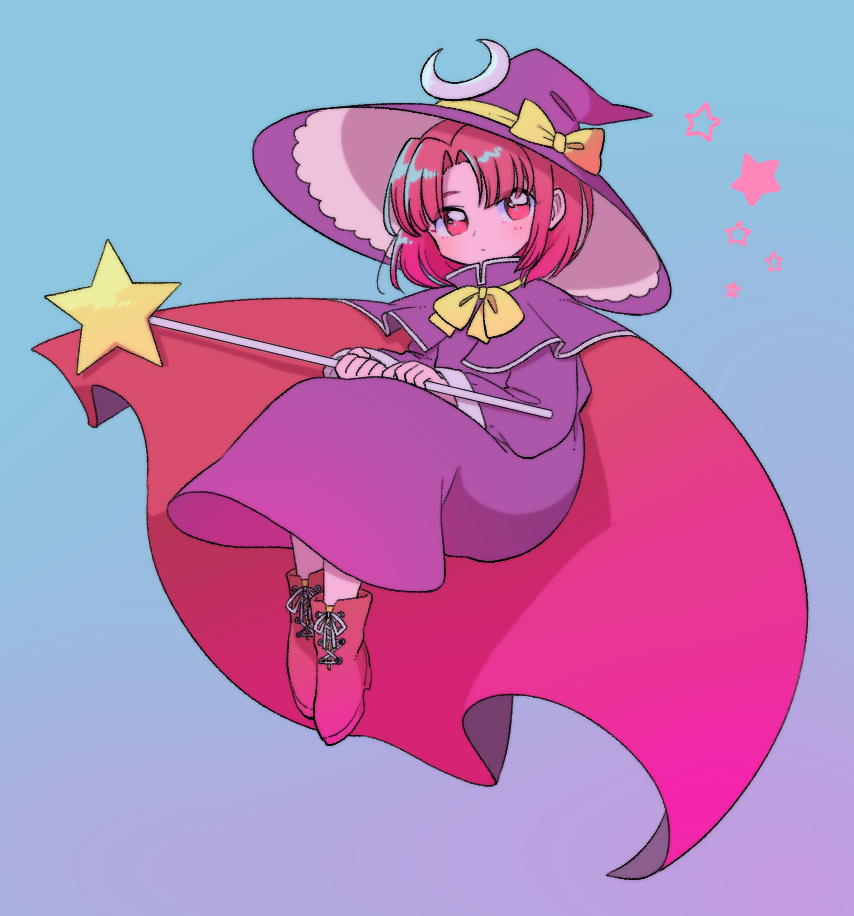 1girl, ankle_boots, bangs, blue_background, boots, bow, bowtie, cape