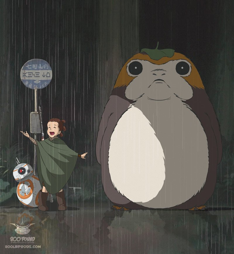 1girl, ^_^, bb-8, brown_hair, closed_eyes, crossover, happy, leaf