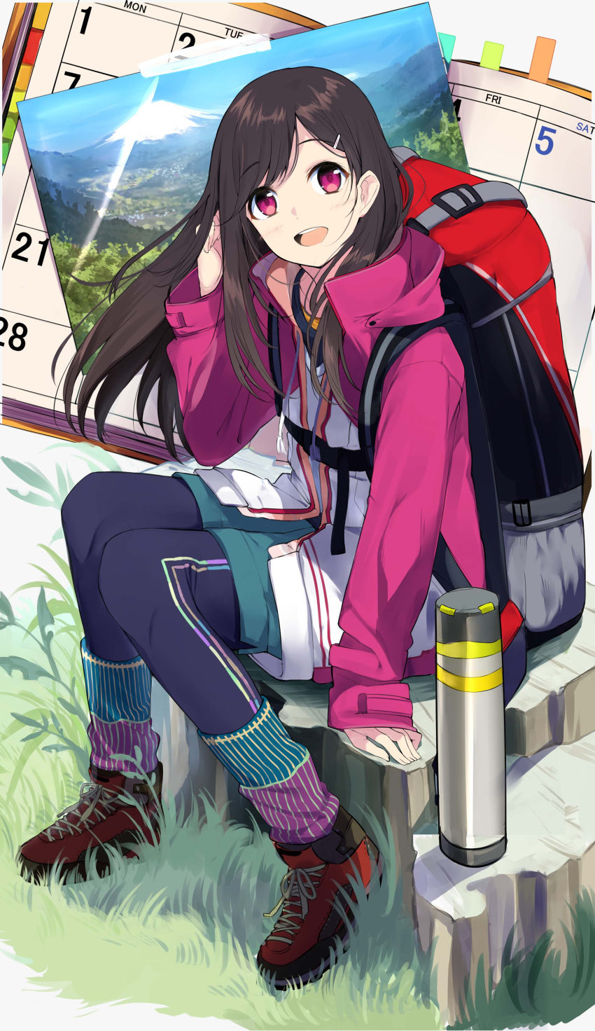 1girl, :d, absurdres, backpack, bag, bangs, blush, book