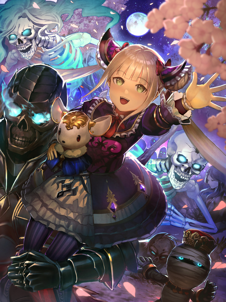 1girl, :d, bangs, blonde_hair, blurry, blurry_foreground, brown_eyes, commentary_request