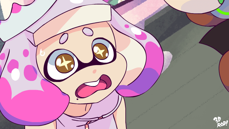 +_+, 2girls, 3d_rod!, :>, animated, animated_gif, blush, buck_teeth, fingerless_gloves, gloves, looking_at_another, marina_(splatoon), mole, mole_under_mouth, multiple_girls, open_mouth, pearl_(splatoon), short_hair, solo_focus, splatoon, splatoon_(series), splatoon_2, sweatdrop, symbol-shaped_pupils, tearing_up, tears, tentacle_hair
