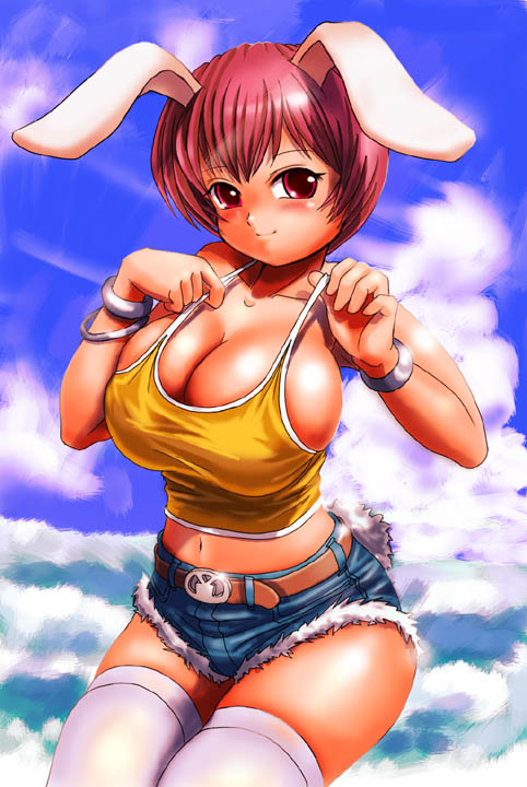 breasts, bunny_ears, bunny_tail, camisole, cleavage, huge_breasts, moriichi, rabbit_ears