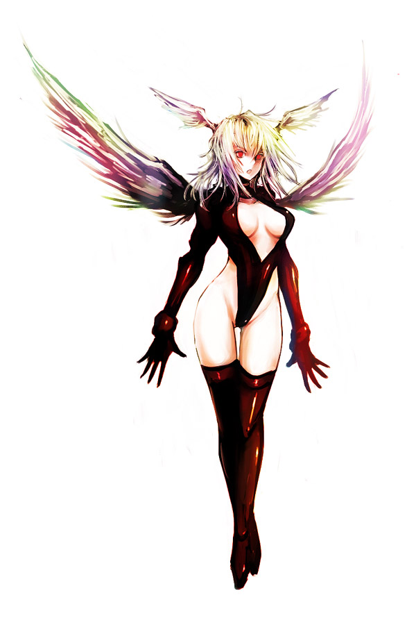 bodysuit, boots, breasts, cleavage, elbow_gloves, feathers, final_fantasy, final_fantasy_tactics