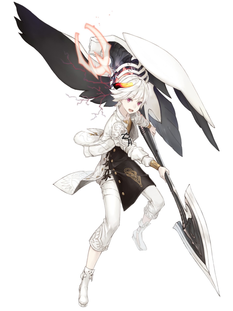 1boy, :d, albino, crossover, drag-on_dragoon, drag-on_dragoon_3, dragon_boy, dragon_horns