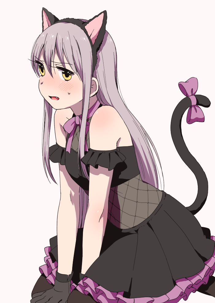 1girl, animal_ears, arm_cuffs, bang_dream!, bangs, black_dress, black_gloves, black_legwear