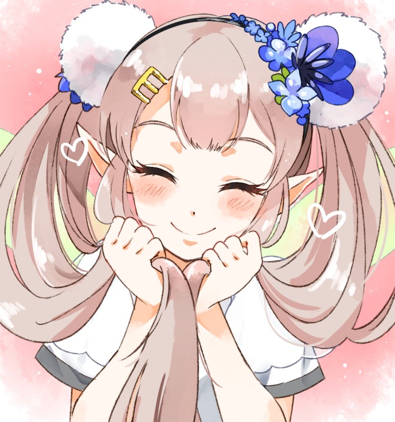 1girl, blush, closed_eyes, closed_mouth, commentary, elf, elu_(nijisanji), fairy_wings