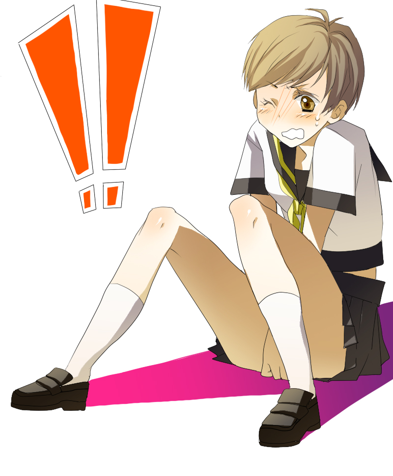 blush, brown_eyes, brown_hair, open_mouth, persona, persona_4, satonaka_chie, school_uniform