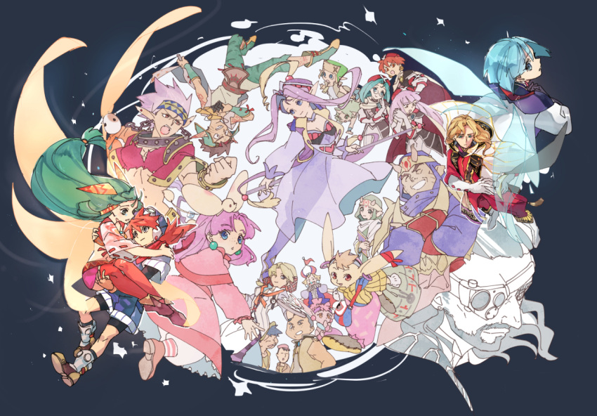 6+boys, 6+girls, absolutely_everyone, animal_ears, baal_(grandia), bag, carrying, darlin_(grandia), dr._alma_(grandia), dress, everyone, feena_(grandia), full_body, gadwin_(grandia), gantz_(grandia), gina_(grandia), goose_(grandia), grandia, grandia_i, guido_(grandia), hamagurihime, justin_(grandia), kozuru_(grandia), leen_(grandia), liete_(grandia), lily_(grandia), milda_(grandia), mio_(grandia), mullen_(grandia), multiple_boys, multiple_girls, nana_(grandia), nicky_(grandia), pakon_(grandia), princess_carry, puui_(grandia), rabbit_ears, rapp_(grandia), rem_(grandia), saki_(grandia), see-through, spoilers, sue_(grandia), wings