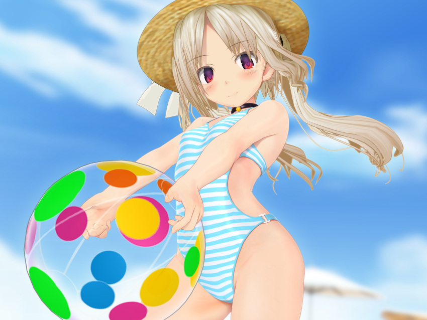 1girl, 3d, 3d_custom_girl, ball, beachball, bell, bell_collar, blonde_hair