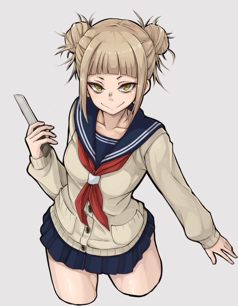 1girl, bangs, blue_sailor_collar, blue_skirt, blunt_bangs, blush, boku_no_hero_academia, brown_hair