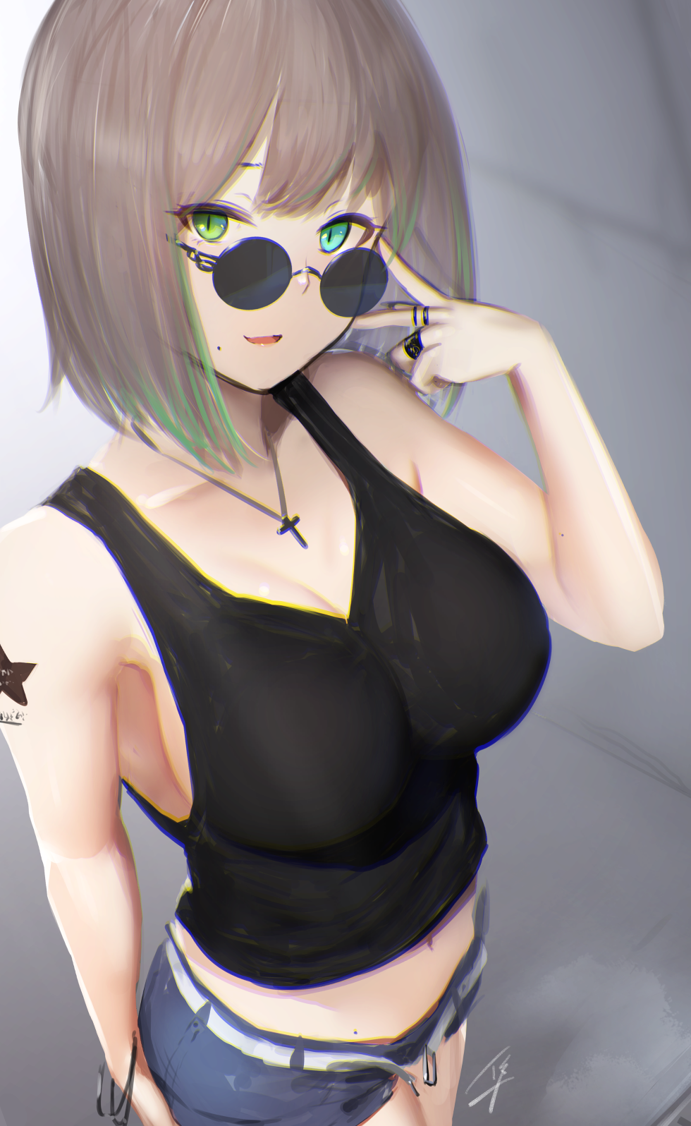 1girl, :d, aqua_eyes, arm_at_side, arm_up, armpits, bangs, bare_arms