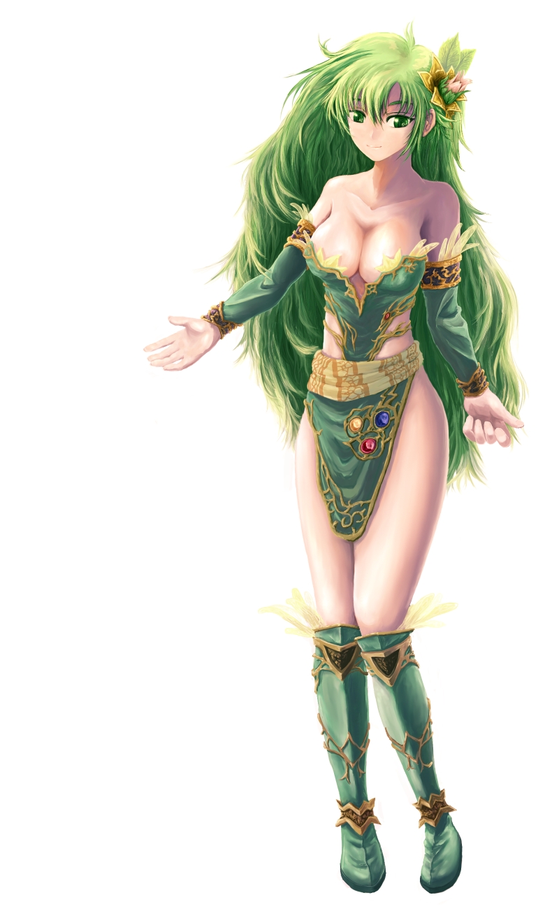 bare_shoulders, breasts, cleavage, detached_sleeves, final_fantasy, final_fantasy_iv, final_fantasy_iv_the_after, flower