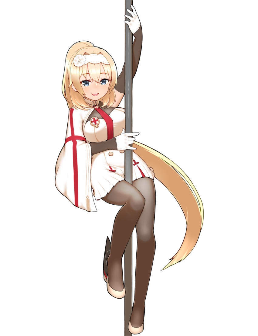 1girl, black_legwear, blonde_hair, blue_eyes, breasts, capelet, dress, duke_of_york_(zhan_jian_shao_nyu)