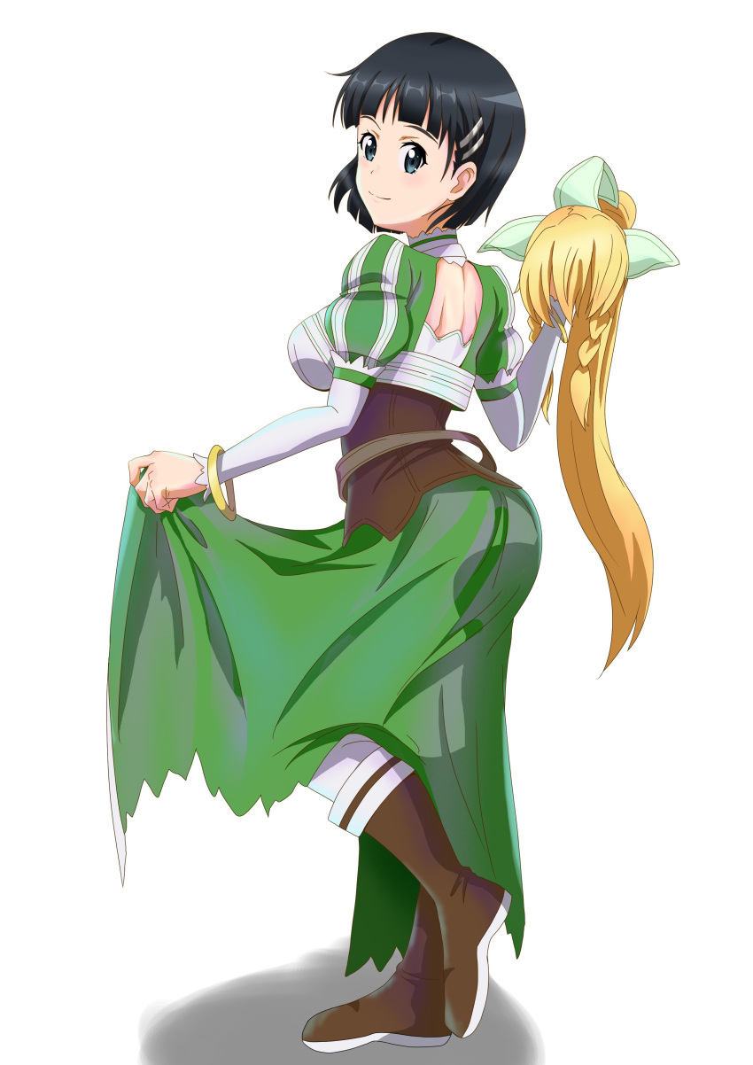 1girl, absurdres, black_eyes, black_hair, bracelet, brown_footwear, corset, cosplay