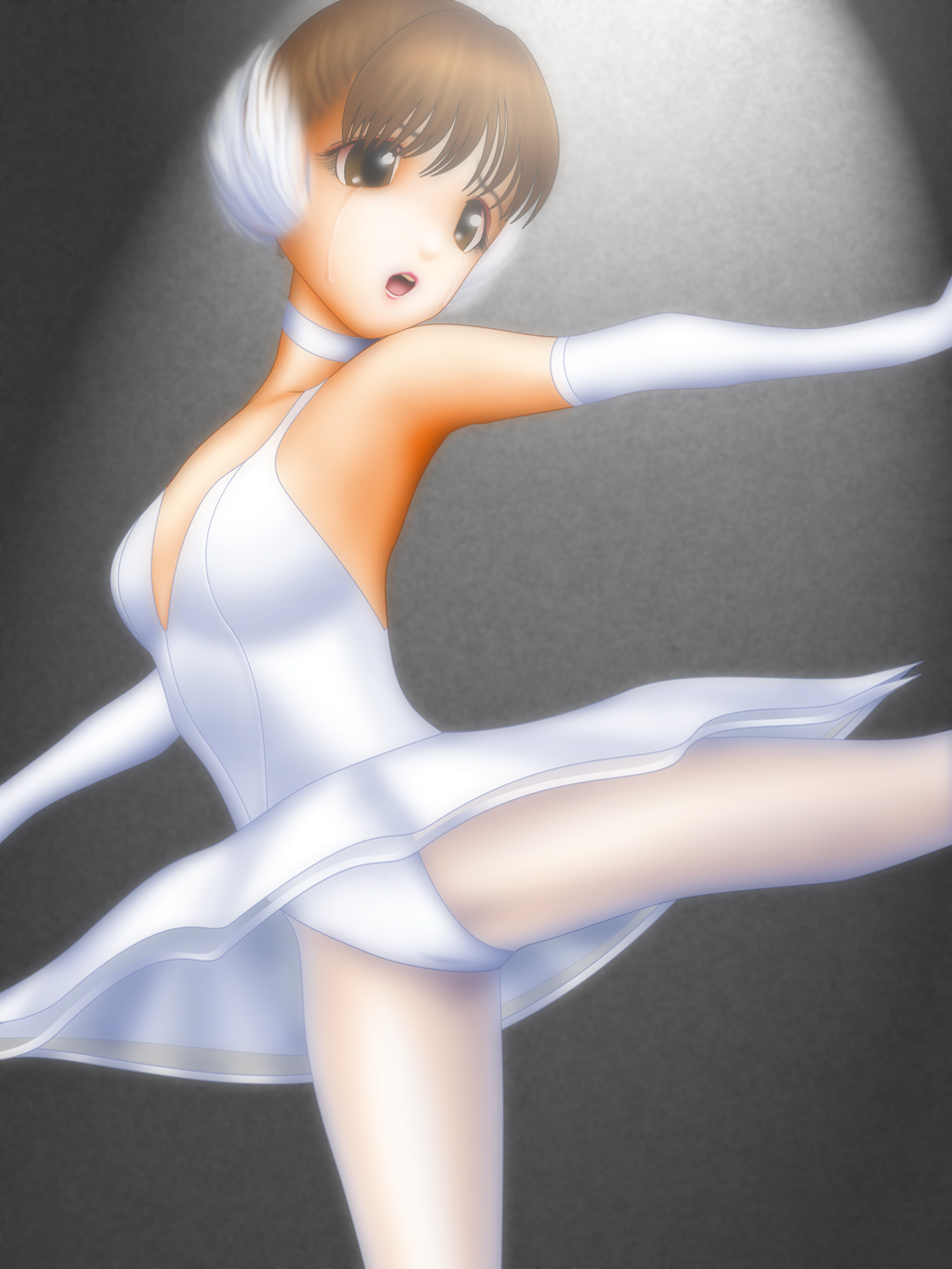 ballet, brown_eyes, brown_hair, elbow_gloves, gloves, highres, leotard, open_mouth, pantyhose, samejima_makoto, samejima_minoru, tears, tights, tutu, white_legwear, white_pantyhose
