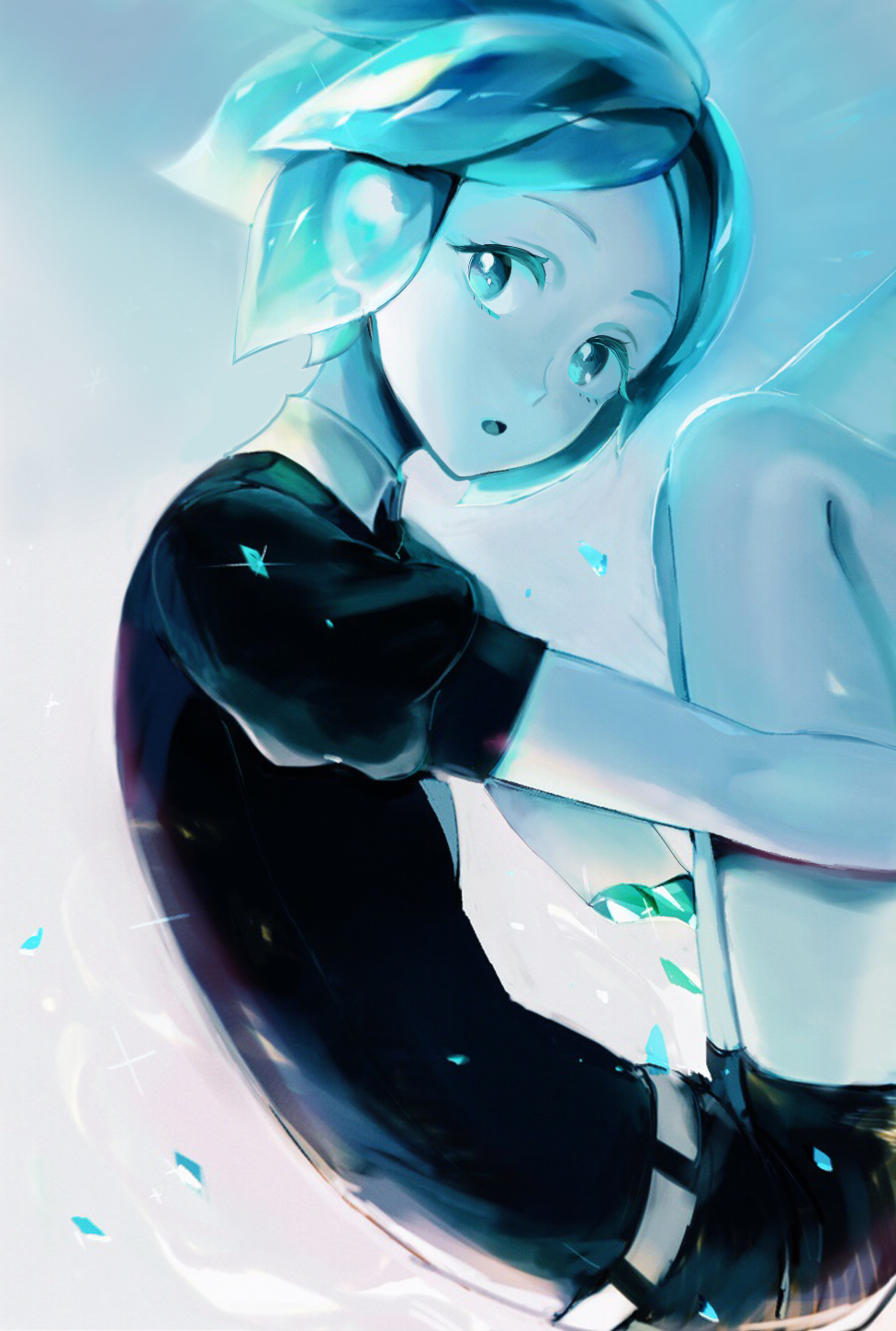 1other, :o, androgynous, aqua_eyes, aqua_hair, blue_eyes, blue_hair, broken
