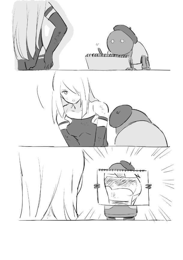 1girl, ass, beret, comic, drawing, elbow_gloves, gloves, greyscale