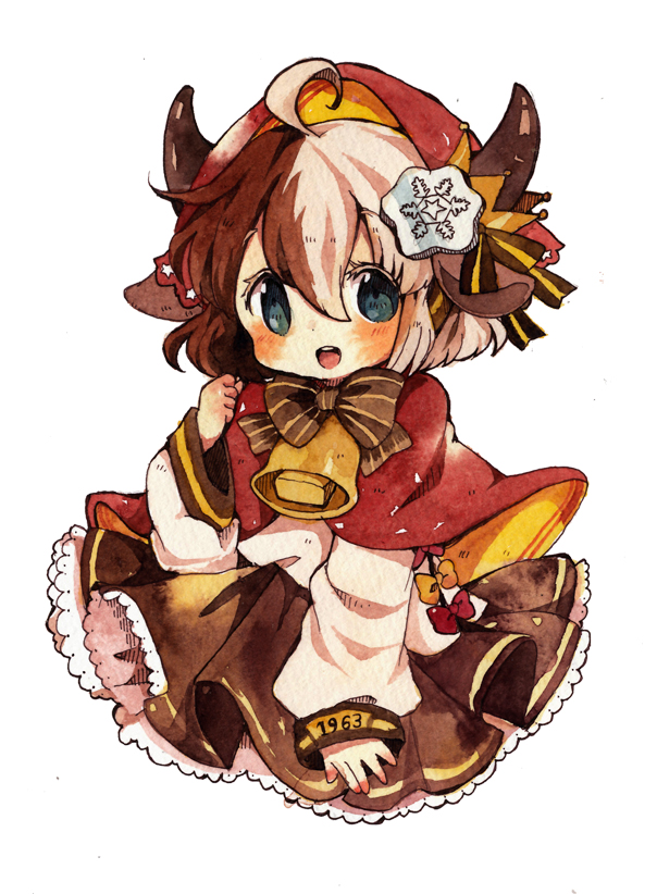 1girl, animal_ears, bell, blue_eyes, capelet, cow_bell, cow_ears, cow_girl
