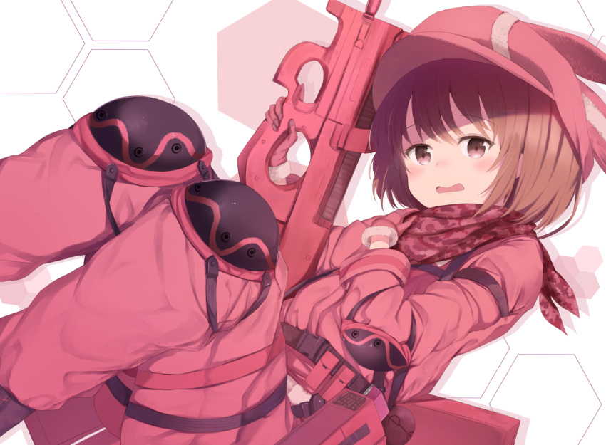 1girl, animal_ears, blush, brown_eyes, brown_hair, embarrassed, hat, llenn_(sao)