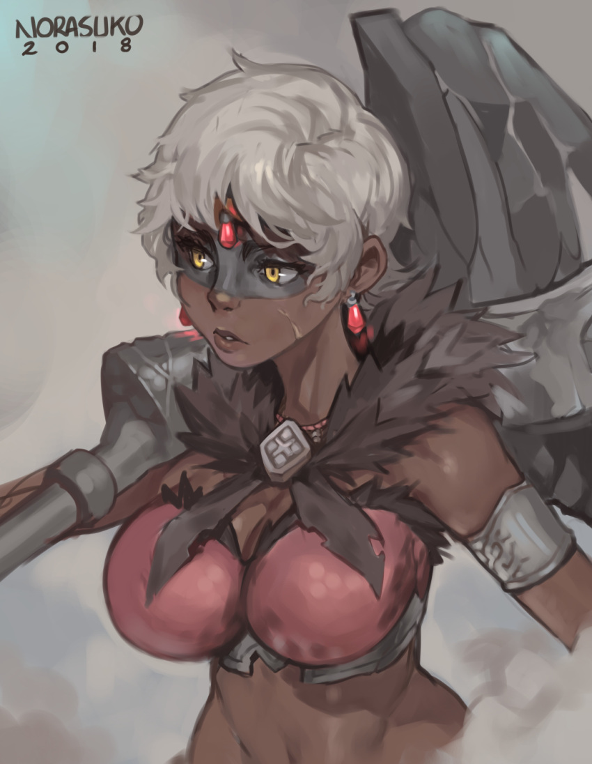 1girl, armlet, armor, bikini_armor, breasts, cleavage, commentary, crossover