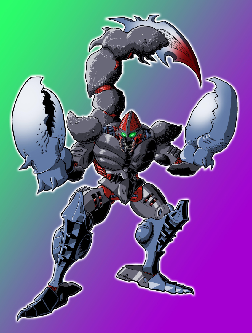 1boy, 90s, absurdres, beast_wars, claws, full_body, glowing, green_eyes