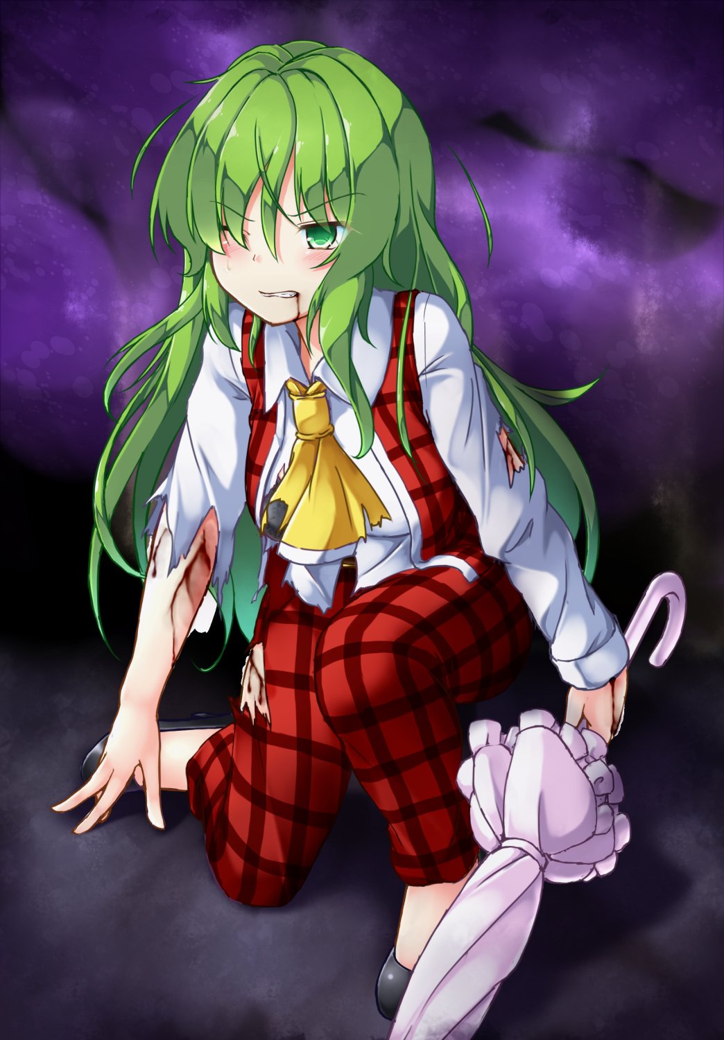 1girl, aka_tawashi, black_bra, black_footwear, bleeding, blood, blush, bra