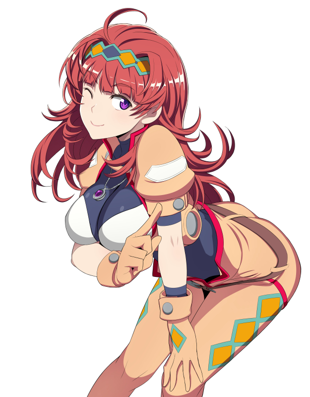 1girl, ahoge, arm_support, belt, bent_over, breasts, charlotte_hasting, gloves