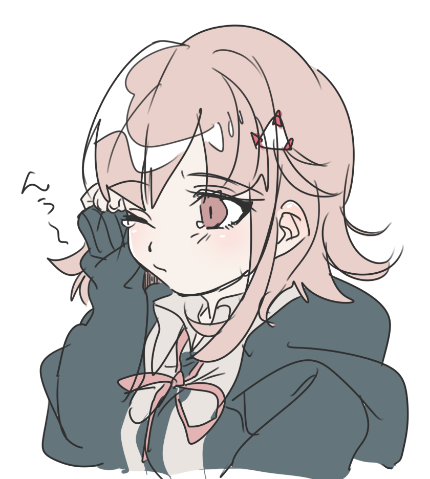 1girl, bangs, blush, closed_mouth, dangan_ronpa, eyebrows, eyebrows_visible_through_hair, fingernails