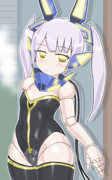 1girl, bangs, bare_arms, bare_shoulders, black_legwear, black_leotard, breasts, cable