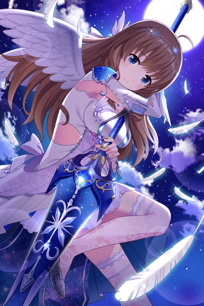 1girl, absurdres, alternative_girls, angel, arimura_shion, blue_eyes, breasts, brown_hair