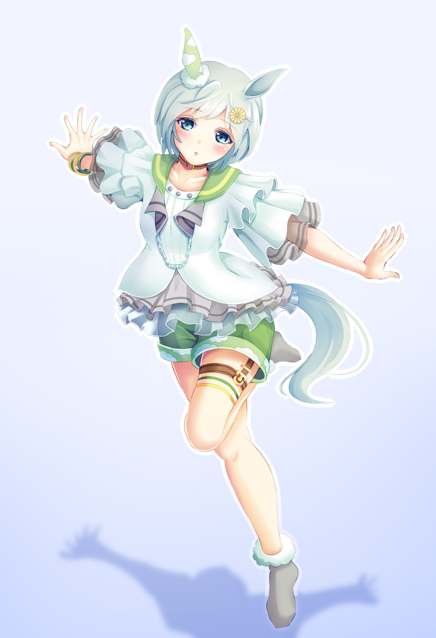 1girl, animal_ears, blue_eyes, blush, bracelet, choker, collarbone, fur_trim