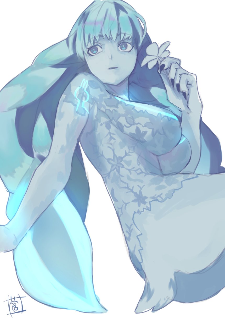 1girl, animal_ears, blue, blue_eyes, breasts, bunny_tail, fur, highres