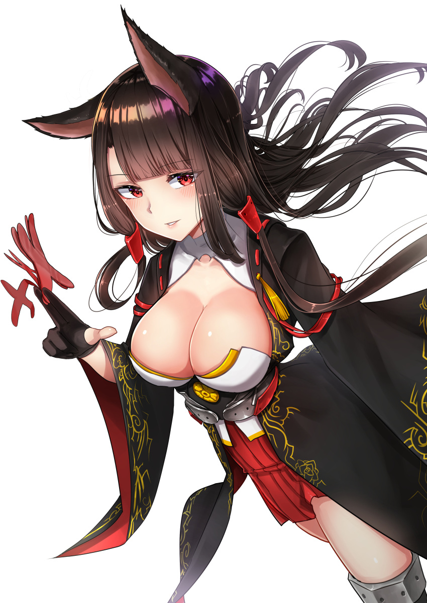 1girl, absurdres, akagi_(azur_lane), animal_ears, azur_lane, bangs, black_hair, blunt_bangs