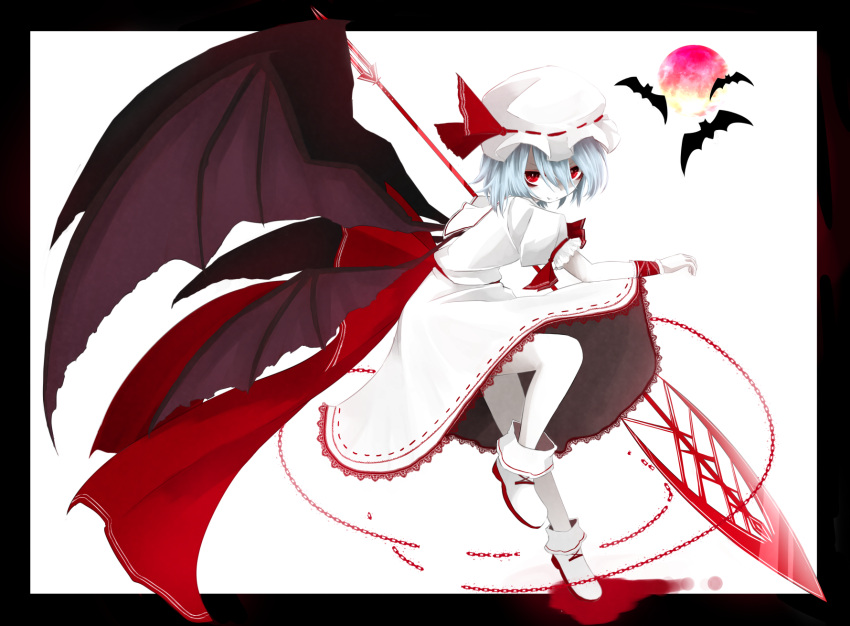 aizettonagi, bat_wings, blue_hair, bracelet, dress, fang, floating, highres