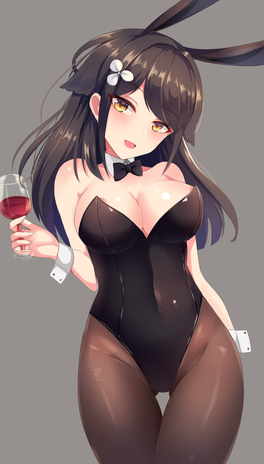 1girl, animal_ears, ass_visible_through_thighs, azur_lane, black_hair, black_legwear, black_leotard, black_neckwear